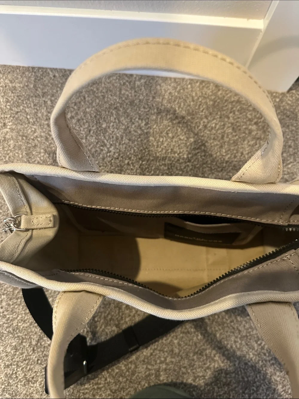 Marc Jacobs Beige Canvas Tote with Black Strap and White Logo